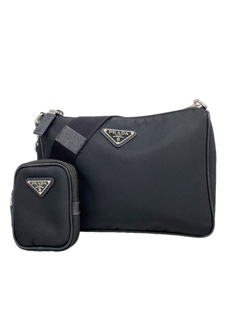 Prada Shoulder Bag Tessuto Nylon Black Silver